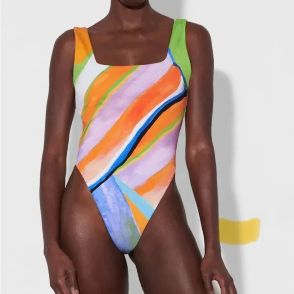 Mara Hoffman Green and Orange One Piece Swimsuit